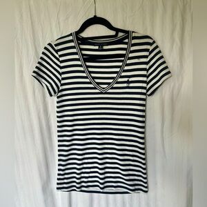Ralph Lauren Navy Blue and White Striped Women's Top
